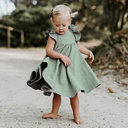 Toddler Baby Girl Dress Summer Cotton Linen Ruffle Halter Sleeveless Kids Casual Beach Party Dresses 2-7 Years2