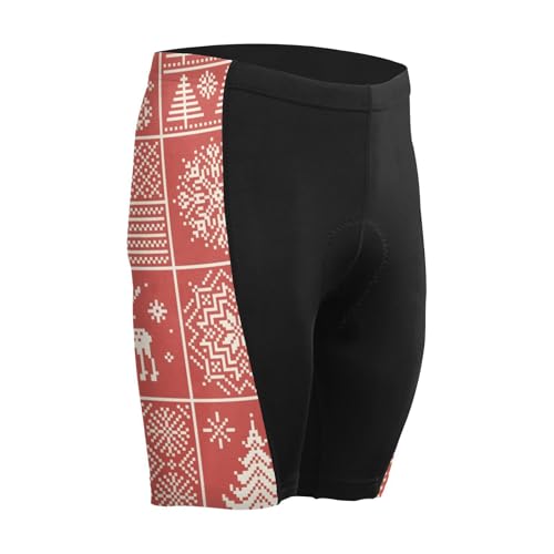 Men's Cycling Shorts, Padded Cyclings Pants, Cyclings Clothing with Leggings Worn in A Loop Christmas Snowflake Red