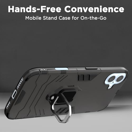 Image of Pikkme D5 Tough Armor Back Cover | 360 Protection Case | Ring Holder Stand Bumper Case for iPhone 16 Plus (Black)