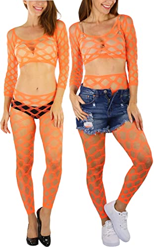 Image of ToBeInStyle Women's Spandex Multi Net Fishnet Set Rave Novelty Party Crop Top & Tights