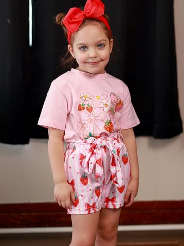 Vieille Toddler Girl Summer Outfits 2T 3T Pink Shirts Shorts Sets Strawberry Top Clothing Set 2Pcs — view 3