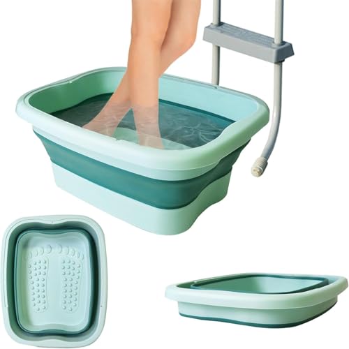 Portable Pool Foot Bath Tray for Swimming Pool, Collapsible Feet Soaking Tub with Massage Acupoints, Multi-Use Foldable Foot Bath Basin for Home Hotel Travel Spa Camping (Green)