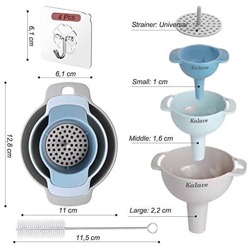 Set of 4 Funnels for Filling Bottles, BPA-Free Food Grade Kitchen Funnels with Detachable Strainer Filter for Kitchen Use Oil, Liquid, Dry Ingredients and Powder