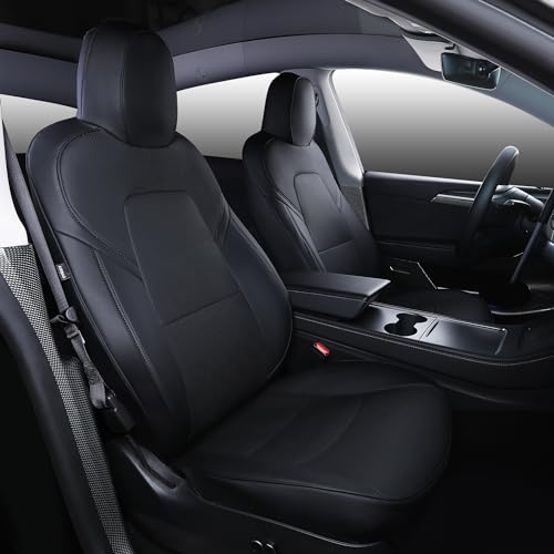 SUIYIO Suitable for Tesla Model Y Seat Covers, Waterproof Faux Leather Car Seat Covers Full Set for Tesla Model Y 2020 2021 2022 2023 2024 (Black)
