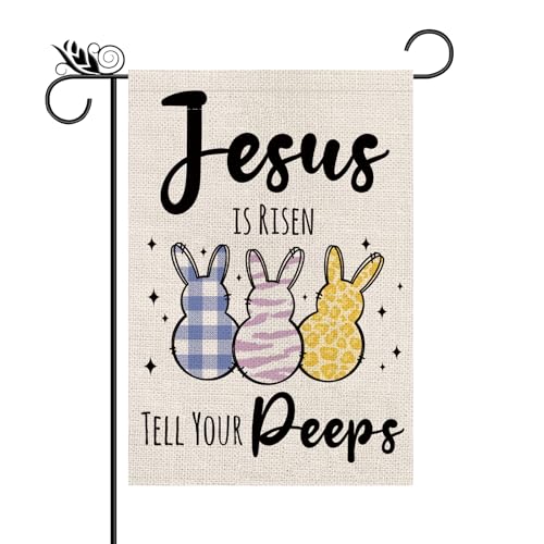 Easter Garden Flag Jesus Is Risen Burlap Vertical Double Sided Fu...
