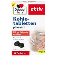 Doppelherz Kohletabletten pflanzlich - Aktivkohle trägt zur Verringerung übermäßiger Blähungen nach dem Essen bei - 30 Tabletten