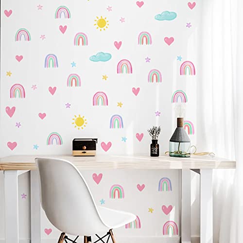 Small Rainbow Theme Star Wall Stickers For Girls, Easy To Peel And Stick Colorful Rainbow Heart Sun Star Wall Stickers, Wall Art Diy Football Decor Decals For Kids Room, Boys Teen Girl Bedroom Playroom Living Room Window Door Decoration #TOP3