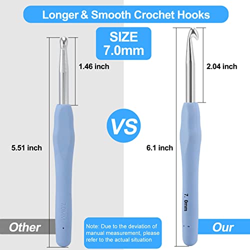 Image of Vodiye Professional Extra Long 7mm Crochet Hooks Set, Ergonomic Handle Crochet Needles for Beginners and Experienced Lovers