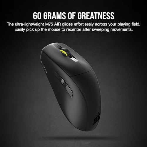 Image of Corsair M75 AIR Wireless Ultra Lightweight Gaming Mouse - 2.4GHz & Bluetooth - 26,000 DPI - Up to 100hrs Battery - iCUE Compatible - Black