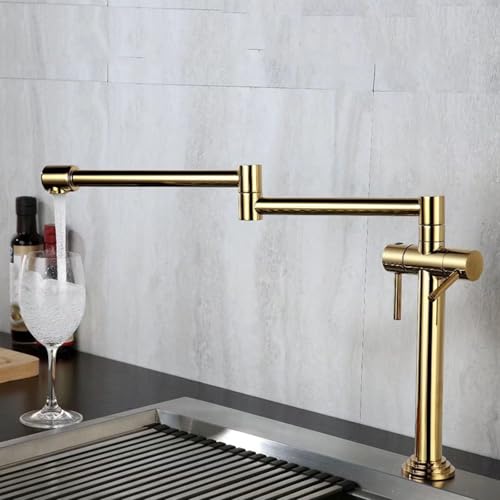 Robinet de cuisine en laiton doré chic avec mitigeur double commande moderne - 5