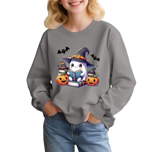 Cute Halloween Sweatshirt for Girls Fall Pullover Crewneck Pumpkin Bat Print Casual Top