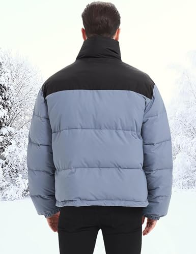 Flygo Men Puffer Jacket Winter Coats Water Resistant Long Sleeve Zip Up Lightweight Quilted Down Jackets(GrayishBlue-XLarge)2