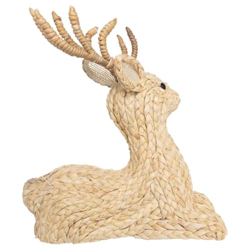 Image of Boston International Christmas Statue Tabletop Figurine Winter Holiday Decorations for Home, Small, Braided Sitting Deer
