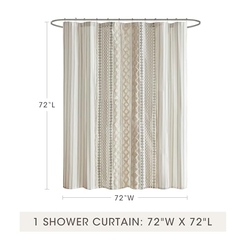 Image of INK+IVY Imani Tufted Chenille 100% Cotton Shower Curtains Machine Washable, Modern Home Bathroom Decor Bathtub Privacy Screen, 72 inch W x 72 inch L, Ivory (Pack of 4)
