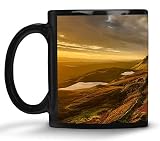 Merchandise for Fans Kaffeebecher mit Fotodruck schwarz / 300ml / Schottland Highlands im Sonnenuntergang