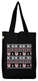  lustiges Weihnachtsgeschenk Bio Baumwoll Jutebeutel Stoffbeutel Ugly Christmas Sweater Fox, Größe: onesize,Black