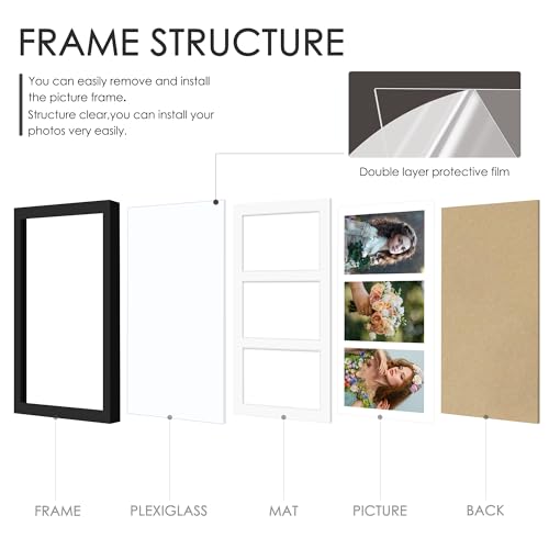 Image of DUENPY 8x16 Collage Picture Frame, 5x7 Collage Picture Frame Displays Three 5x7 inch Photos, or 8x16 (Without Mat) for Available Horizontal Wall Mounting Display and Vertical, Black.