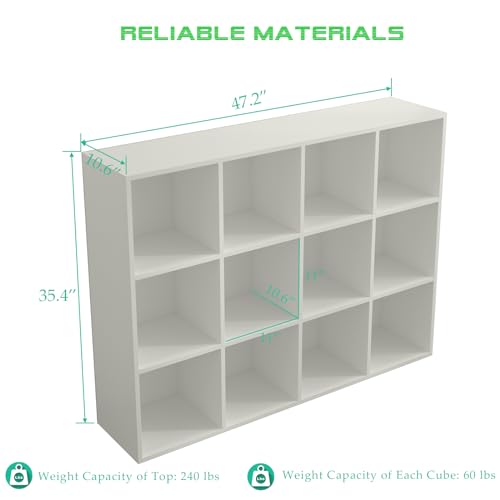 12-Cube-Storage-Shelf-Bookcase-Warm-White-Wooden-3-Tier-Open-Bookshelf-Fits-1111-Bins-Vertical-or-Horizontal-Use-Full-Back-Panels-For-Home-Office