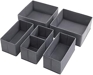 SONGMICS Pudełko do przechowywania szuflady, zestaw 6 sztuk, organizer do bielizny, organizer z szufladami, składane pudełko z materiału na skarpety, bieliznę, biustonosz, krawaty i szaliki, szary