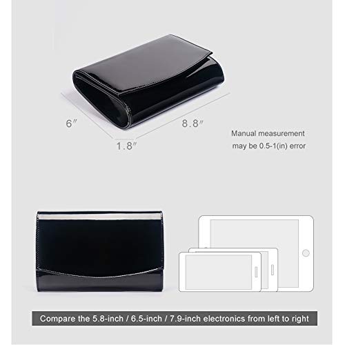 Wallyn's Women Patent Leather Wallets Fashion Clutch Purses, Evening Bag Handbag Solid Color (Black) #TOP6