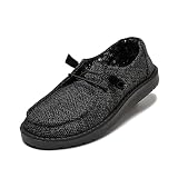 Women's Black Loafers Slip-On Shoes, Flat Shoes for Women Size 6, Comfortable Casual Loafers Shoes W