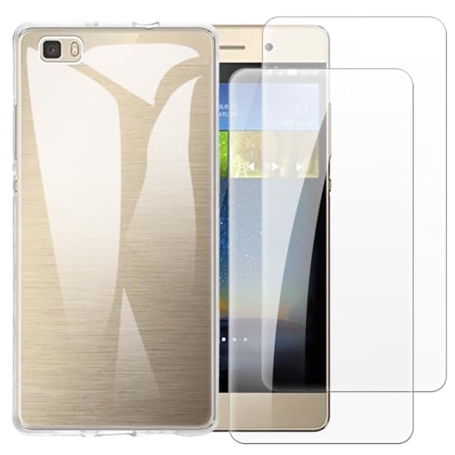 Shantime Funda con 2 Piezas Protector Compatible con Huawei P8 Lite 2015, Carcasa Antigolpes y Cristal Templado Protección Completa(Claro)