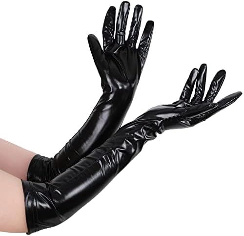 Handschuhe schwarz Wet Look als Halloween Kostümzubehör