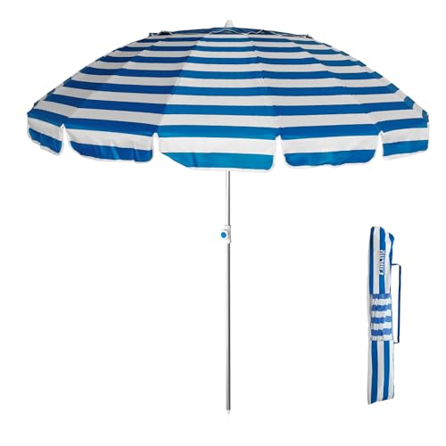 Pincho Sombrilla Playa Grande Ø240 cm, antiviento hasta 35km/h, protección UV 50, Materiales de Calidad, Tubo de Aluminio, 16 Varillas de Fibra de Vidrio (Tokio50)