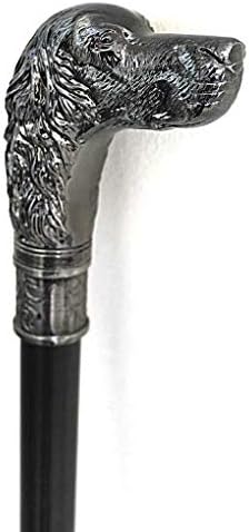 Marco Paul Vintage Style Dog's Head Mens Ladies Walking Stick Cane Walking Mobility Aid Silver Pewter Black Fancy Dress Novelty Accessories Antique Style Silver Pewter