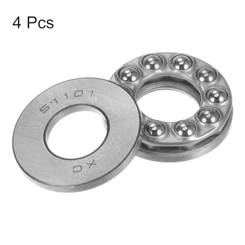 QUARKZMAN 4 Stück Kugellager 51101 Axiallager 12mm x 26mm x 9mm Stahl mit Hohem Kohlenstoffgehalt und Unterlegscheiben ABEC1