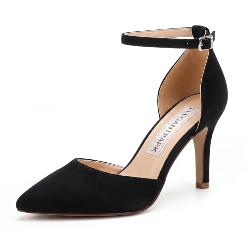 Image of ELEGANTPARK Heels for Women Pointed Toe High Heel Pumps Satin Ankle Strap Wedding Bridal Evening Party Dress Shoes