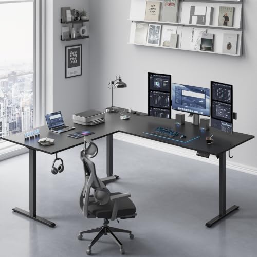 Image of 75x61 Inch L Shaped Electric Standing Desk, Corner Workstation, Black