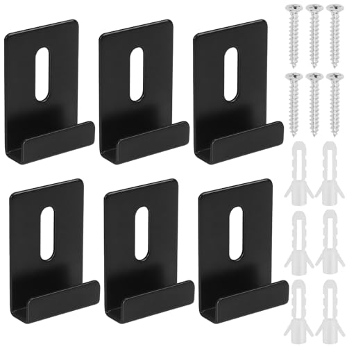 Swpeet - Juego de clips de espejo (6 unidades), color negro con tornillos, kit de clips de espejo de gran canal, clips de fijación pesados grandes para espejo de pared, sin marco