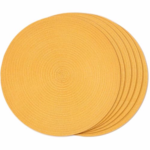 FunWheat Round Braided Placemats Set of 6 Place mats for Dining Tables Woven Heat Resistant Table Mats 15 inch (Yellow,6pcs)