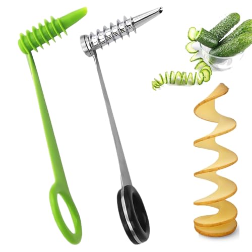 2 Pezzi Taglia Verdure a Spirale, Affettatrice a Spirale, Spiralizzatore per Patate, per Patate, Carote, Cetrioli, Ideale per Cucina, Barbecue, Picnic