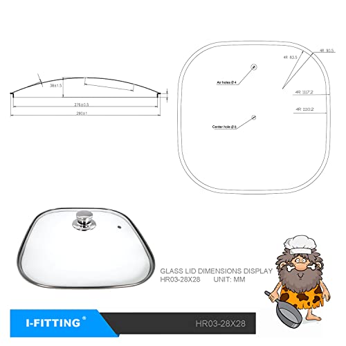 Foli Square Glass Lid 11'', Clear Tempered Glass Vented Square Pan Lid, Replacement Cookware, Frying Pan Cover,1Pack, Comes With A Pot Lid Handle Mitt #TOP3