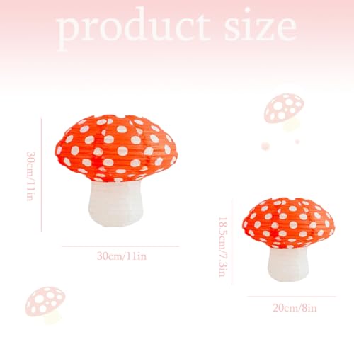 Image of 6 Pcs Large 12 Inch Mushroom Paper Lanterns, 3D Hanging Ceiling Decor