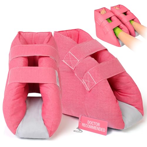 Image of Heel Protector Cushion Pillow to Relieve Pressure from Sores and Ulcers, Adjustable Foot Pillow for Bedridden Patients Supplies, Ankle Pillow for Heel Pain, Cotton and Polyester, Red, 1 Pair