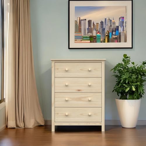 From the Tree Furniture Solid Wood 4-Drawer Dresser – Pine Chest for Bedroom Clothes Storage – Modern Design, Easy Assembly
