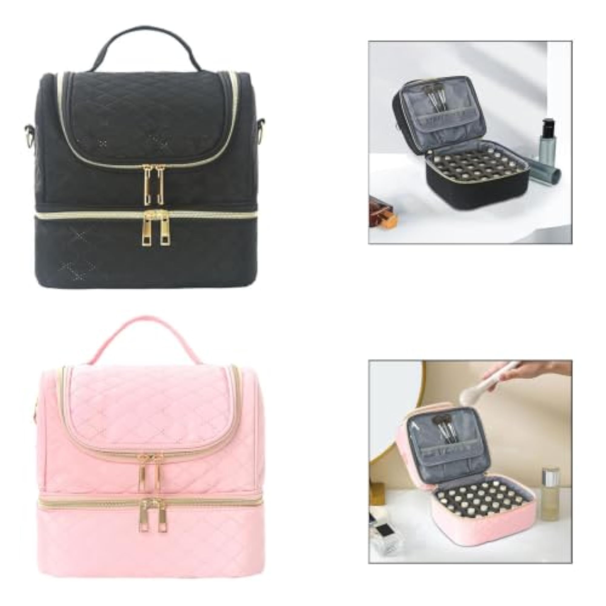 2 Tier Nail Polish Storage Bag for Travel, Black