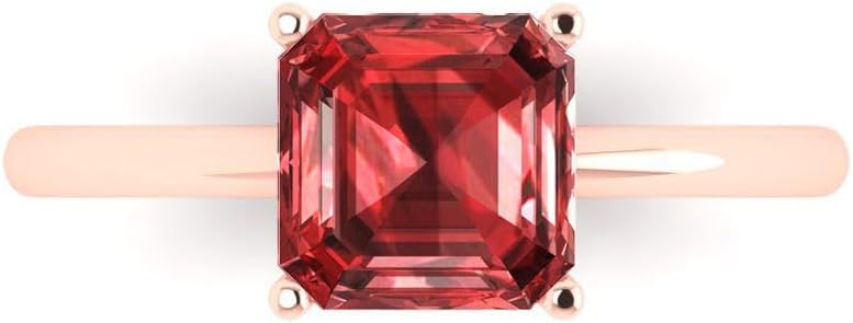 Clara Pucci 14K Solid Rose Gold 2 ctw Garnet Solitaire Ring for Women | Anniversary, Birthday Gift | 7.0mm Asscher Cut