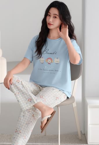 Image of GLASGO Women's Cotton Pajama Set with Top & Pants|| Korean Night Suit|| Lightweight Printed Set || Soft & Comfy Sleepwear for Girls & Women || LNS-3-$