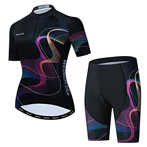 Cycling Jersey Shorts Set Padded Women Bike Top Suit Pockets Shirt Road Bicycle Clothing Lady Racing MTB Mountain Uniform Outfits Team Summer Wear Sports Black M