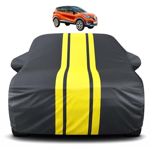 Image of Auto Hub Car Cover Compatible with Renault Captur with Mirror Pocket, Soft Cotton Lining, Captur Car Cover Waterproof - Yellow-Black