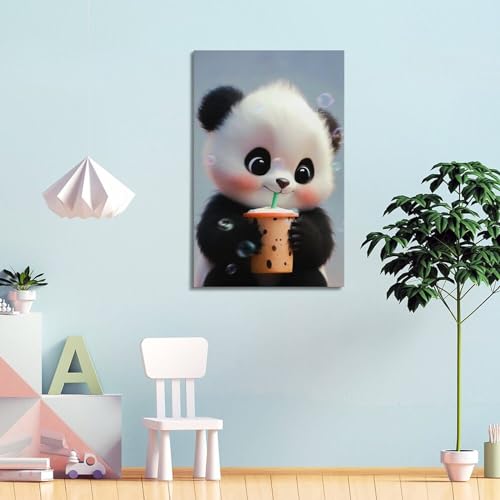 Toile bébé panda boit du thé décor de chambre cocooning