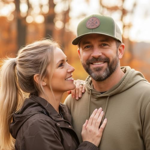 Image of LINDO Trucker Hat [ GO Outdoors Design ] for Men and Women: Mid Profile Cap with Breathable Mesh Back and Adjustable Snap