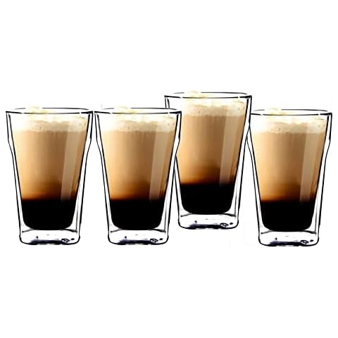 M&N HOME Double Wall Insulated Glass Tumbler Drink Glass, 13.5 Oz Highball Glass Cups for Beer, Lemonade, Iced Tea, Tropical Drink. Cocktail, Smoothie, Mojito - Set of Four Cover