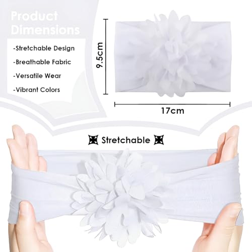 Image of SYGA Baby Headbands Nylon Flower Soft Stretchable Hairband for Newborn Infant Toddler Kids For 0-3 Year - White
