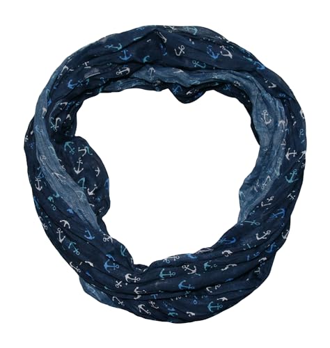 beybey® Anker Marine Damen Seide Loop Schal in tollen Farben - ein Seidenschal zum Verlieben (marine blau)