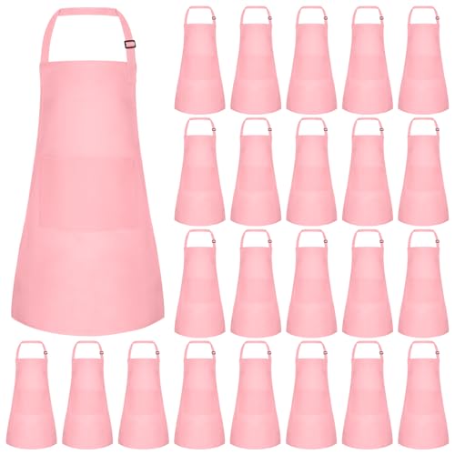 Morcheiong 8/12/24 Pack Adjustable Kids Apron Bulk with 2 Pockets Toddler Apron Kids Painting Aprons for Baking Painting